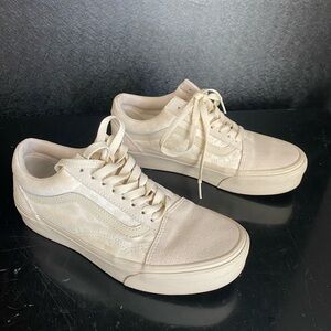 Platform Vans Cream Checkerboard Lace Up Sneakers